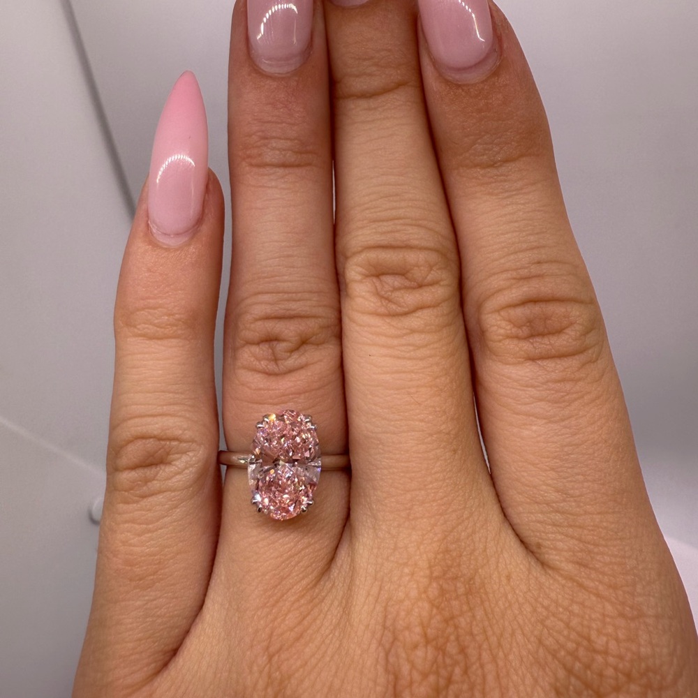 3.08 carat fancy vivid pink oval diamond engagement ring solitaire hidden halo - Picture 4 of 10